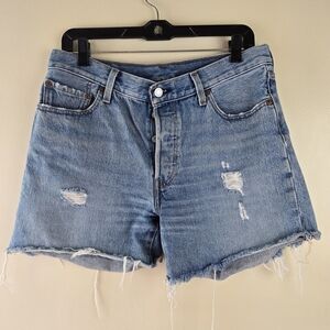 Levi's 501 Original Denim Cutoff Blue Distressed Shorts Raw Hem Buttons Size 31